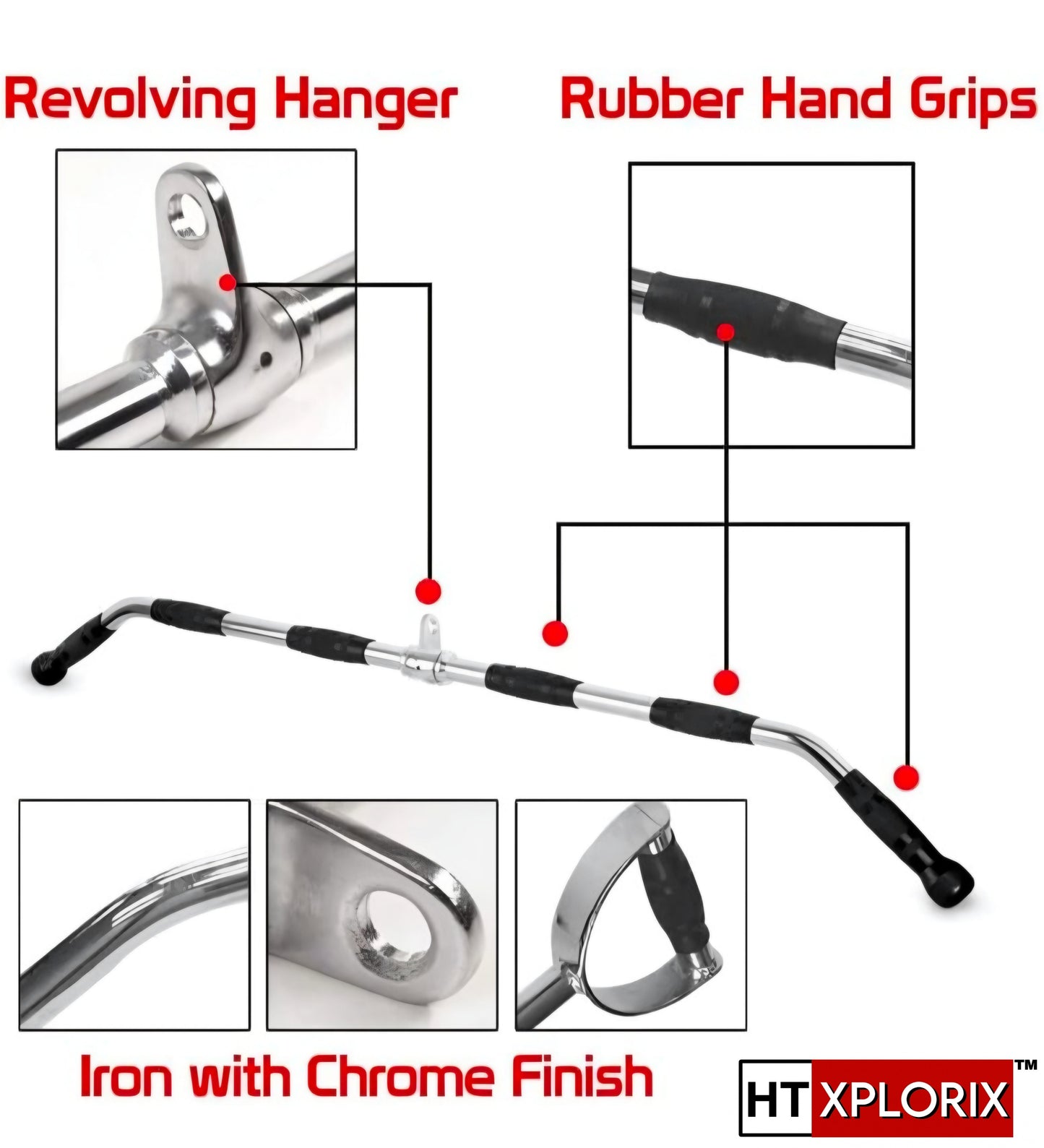 HT XPLORIX™ LAT Pull Down Bar 48-Inch – Straight Bar Cable Attachment for Back & Upper Body Strength Training