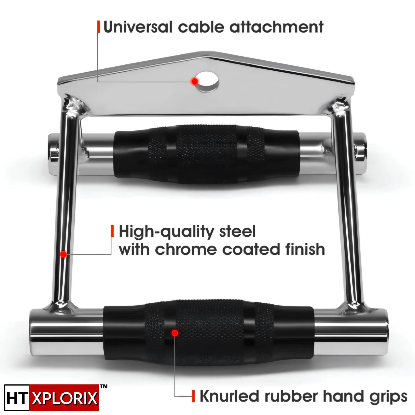 HT XPLORIX™ Heavy-Duty Rowing Handle - Cable Attachment for Strength Training With Knurled / Rubber grips.